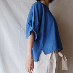 亞麻棉蝙蝠袖褶皺襯衫（自由/藍色） 第1張的照片