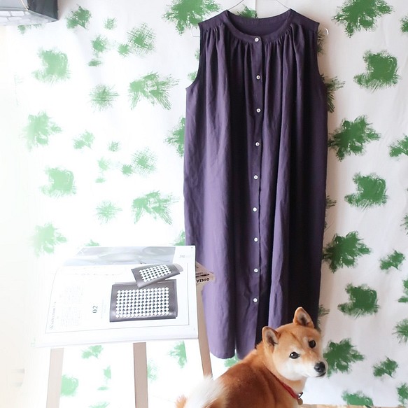 亞麻棉質肩背連衣裙（免費/紫色） 第1張的照片