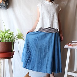 100％棉6件條紋裙子（自由/淺藍色） 第1張的照片