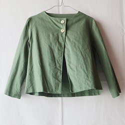 亞麻&amp;棉質瓶頸夾克（自由/苔綠色） 第1張的照片