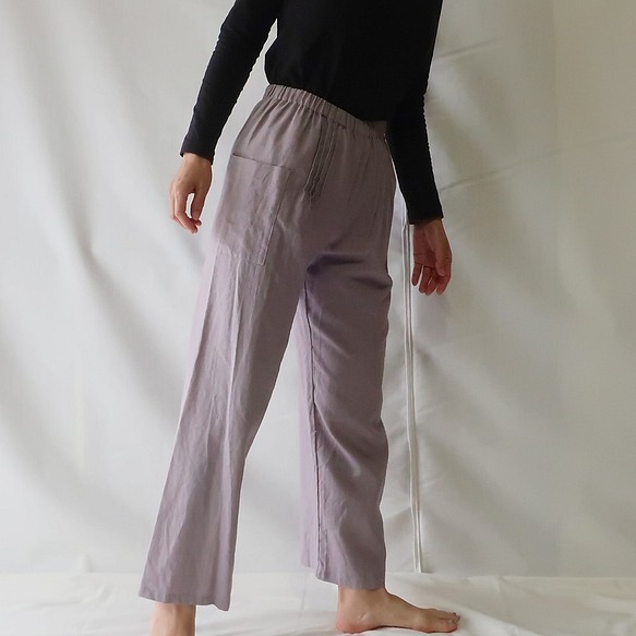 亞麻棉質棉質直筒褲（免費/薰衣草色） 第1張的照片
