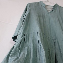 100％棉質立領連衣裙（免費/牛仔綠） 第1張的照片
