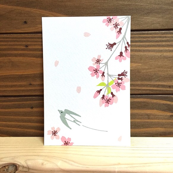 春の絵ハガキ【桜とツバメ】 1枚目の画像