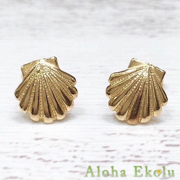 14Kシェルピアス（Yellow Gold) 貝 ハワイアンジュエリー ピアス