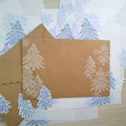 けしゴム版画「コンパクトサイズレターセット(冬の景色)」 1枚目の画像