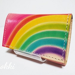 色鮮やかな虹色名刺ケース/手染め手縫いの温もり♡/ 1枚目の画像