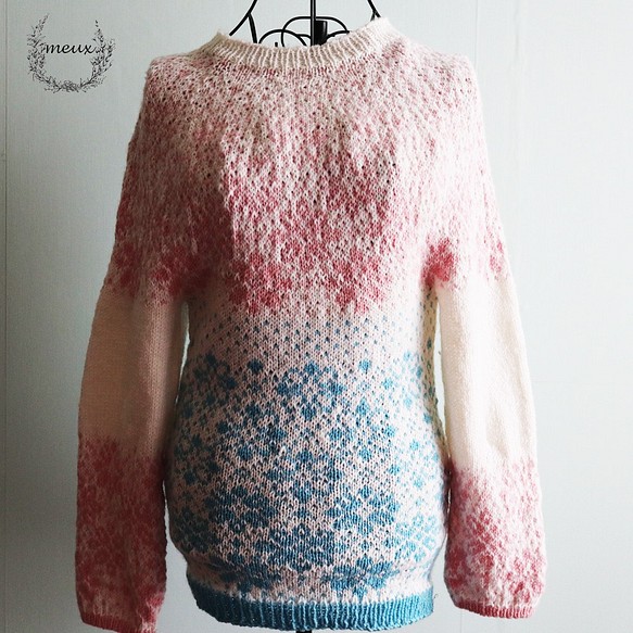 北欧風カラフルフラワーパワー* 手編みの編み込みセーター