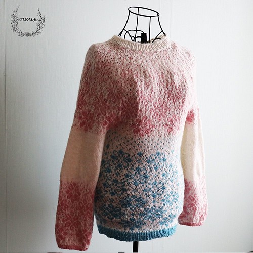 北欧風カラフルフラワーパワー* 手編みの編み込みセーター ニット 