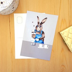 ほっと一息。コーヒーのポストカード　ウサギのマスター　カフェ　イラスト　アート【3枚選べる・送料無料】 1枚目の画像
