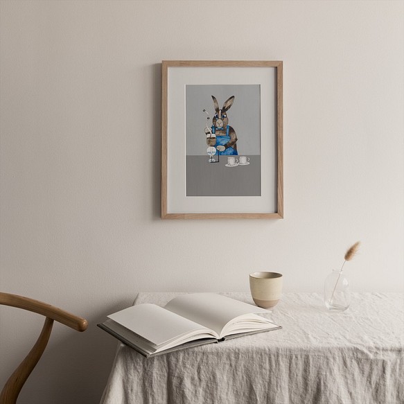 【A4 ポスター】コーヒーを飲む動物たち　イラスト　うさぎさん　 サイフォン　動物　プリント　アート 1枚目の画像