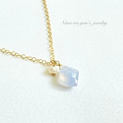 14kgf blue chalcedony × pearl necklace 1枚目の画像