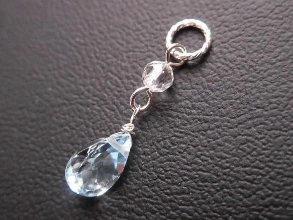 【sale】Silver925 宝石質スカイブル－トパ－ズ×水晶の上品なペンダントトップ71￥８４０→￥５００ 1枚目の画像