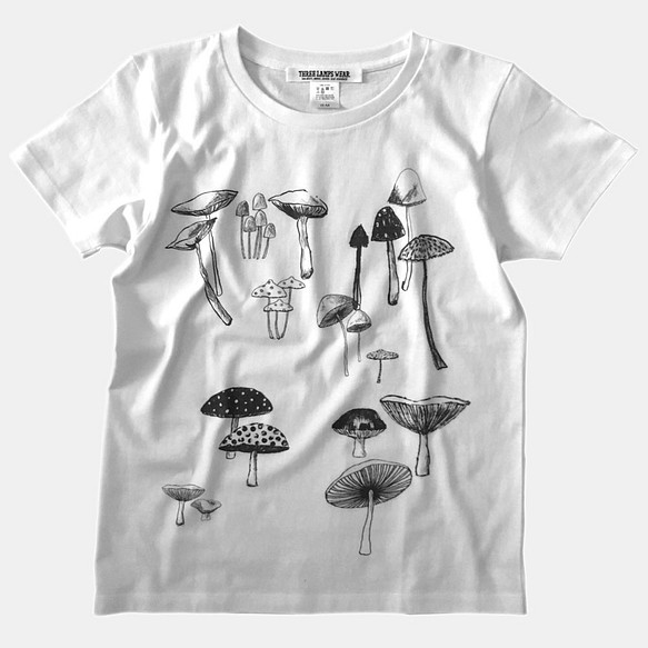 キノコ イラスト プリント 半袖 コットン ユニセックス メンズ レディース Tシャツ [4380-02] 1枚目の画像