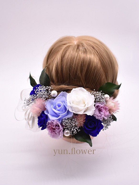 no. 2116》ブライダル 成人式 髪飾り 前撮り 卒業式 和装 振袖 袴 結婚式 花 ブルー 紫 