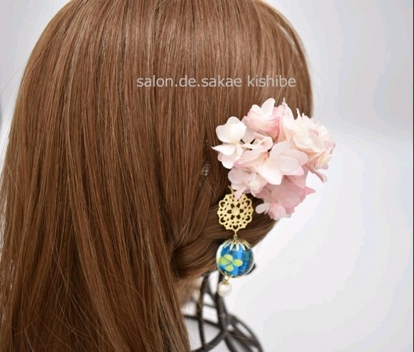 トンボ玉と紫陽花の髪飾り 1枚目の画像