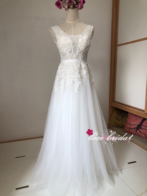 新婚旅行浜砂結婚式前取りチュールウェディングドレスノースリーブ7 ドレス Lace Bridal 通販 Creema クリーマ ハンドメイド 手作り クラフト作品の販売サイト