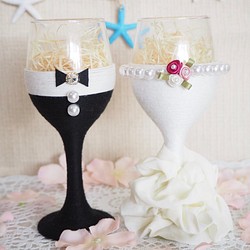 【ｳｴﾃﾞｨﾝｸﾞｸﾞｯｽﾞ】wedding ウエディング グラス ワイン 装飾 飾り 新郎新婦 1枚目の画像
