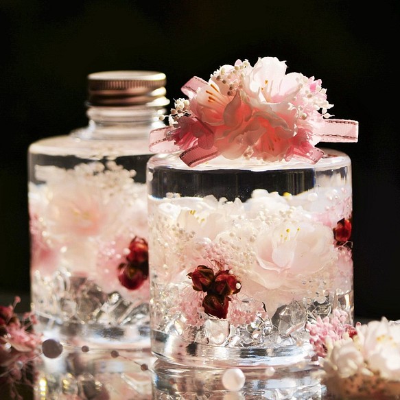 お家でお花見♪桜のハーバリウム（スタッキングボトル）桜ハンドメイド2021 1枚目の画像