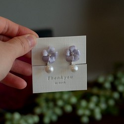 “ パープル紫陽花と淡水パールのイヤリング ” 1枚目の画像