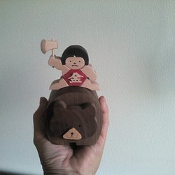 木製五月人形　熊と金太郎  特大サイズ ウオルナット（五月人形、初節句、子供の日） 1枚目の画像