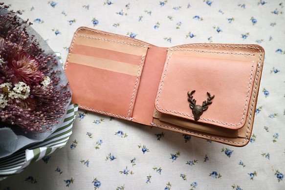 エア女の子AG |原色ピンク添付手染め野菜なめしの革財布短いクリップ財布を戦います 1枚目の画像