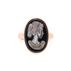 暗黑公主系列--天然白貝及人造縞瑪瑙銅電玫瑰金戒指子 第1張的照片