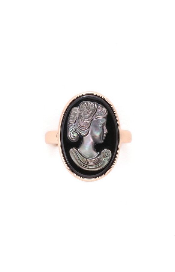 暗黑公主系列--天然白貝及人造縞瑪瑙銅電玫瑰金戒指子 第1張的照片