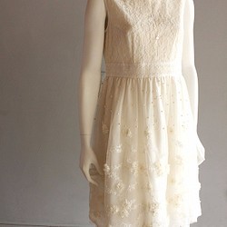 米白色蕾絲洋裝 / 白色小禮服 / 荷葉領 第1張的照片