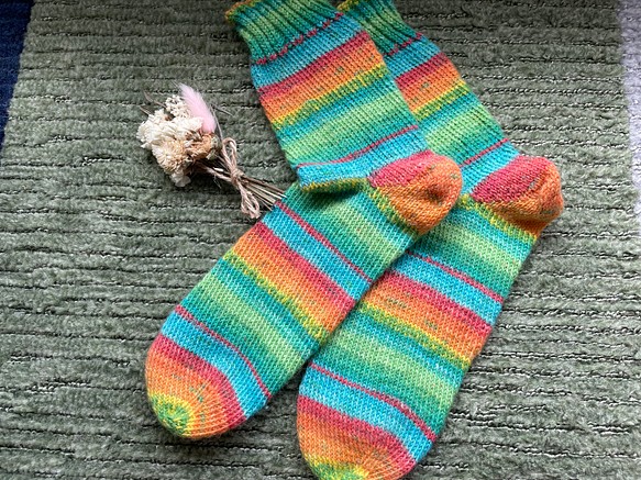 手編みの靴下　南国の鳥 1枚目の画像