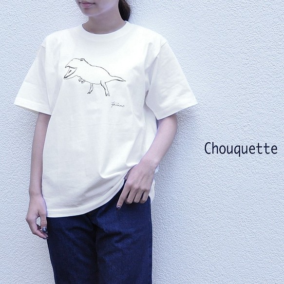 【恐竜白】プリントTシャツ Chouquette SF7416 シュケット 動物 アニマル 1枚目の画像
