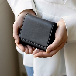 【刻印可】小銭、カードが見やすく取り出しやすい　がま口ジャバラミニ財布　ブラック　フェルモ　MH1376 1枚目の画像