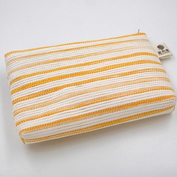 【紙布ホーム】コスメティックバッグ（黄と白のストライプ） 1枚目の画像