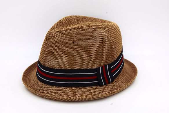 【紙布家】日式紳士帽網紋捲邊（咖啡色） 紙線編織 第1張的照片