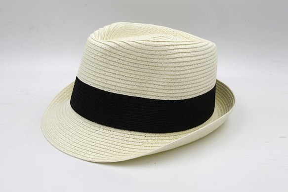 【紙布家】雙色紳士帽（白色）紙線編織 第1張的照片