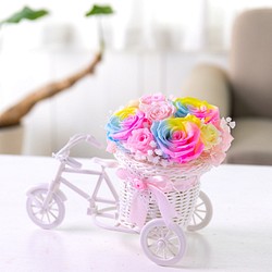 レインボーローズのプリザーブド アレンジメント/自転車に花束を♡ 母の日、お祝いやお返し、ギフトに 1枚目の画像