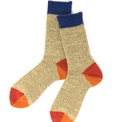 【TMSO-100 Fallen Leaves Hemp Socks】BEIGE size 23㎝〜25㎝ 麻 ウール 1枚目の画像