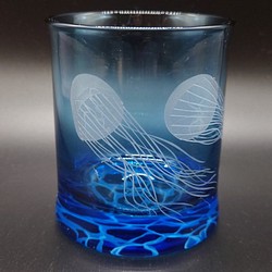 「ギヤマンクラゲ」 サンドブラスト ブルー ロックグラス 1枚目の画像
