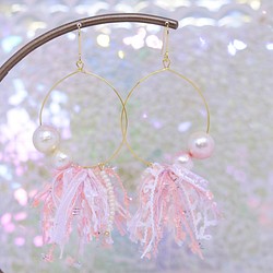 &lt;嚓〜HANABI耳環〜&gt;漸變棉珍珠粉紅× 第1張的照片