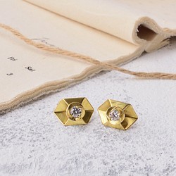 Reve 黃銅耳環 鋯石 夾式 可改夾式 玫瑰花 信封 第1張的照片