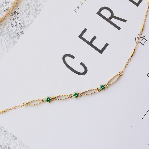 Reve 黃銅手鍊 鋯石 綠寶石 祖母綠 輕珠寶 第1張的照片