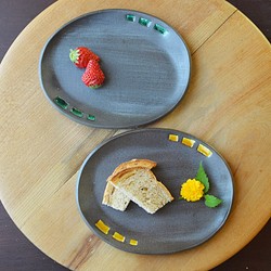 【Creema福袋】色絵楕円皿（黄＆緑）２点セット 1枚目の画像