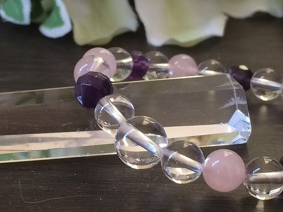 紫水晶和玫瑰石英手鍊，長15厘米的愛情 第1張的照片