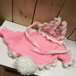 【ペットセーター】ウサギ帽付き/ピンク/袖あり/着丈18cm 1枚目の画像