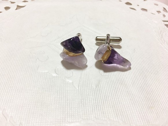 紫水晶 Kintsugi 袖扣 第1張的照片