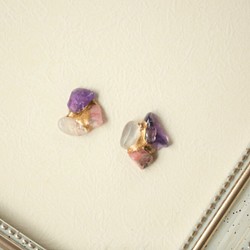 Kintsugi x 天然石耳環（紫水晶、印加玫瑰、Manikaran 水晶） 第1張的照片