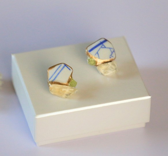 Kintsugi x 天然石鈦耳環（海陶、黃水晶、橄欖石） 第1張的照片