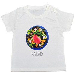 「９０サイズ　soyummy サラダ」　子供服、cotton100、プリントT、食べ物プリント、白T　 1枚目の画像