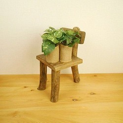 【温泉流木】レトロにかわいい椅子型流木花台スタンド005大・三本長足 置台 流木インテリア 1枚目の画像