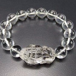 『蓄財運』天然石本水晶貔貅ヒキュウ手彫り(中)12ミリ玉 オリジナルブレスレット 数珠プライム