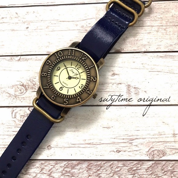 レザーウォッチ ブルー 腕時計 メンズ レディース シンプル ギフト 人気 プレゼント 時計 おしゃれ 安い かわいい 腕時計 Montrerie 通販 Creema クリーマ ハンドメイド 手作り クラフト作品の販売サイト